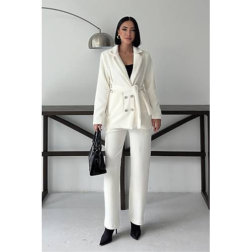 Bordo Fitilli Kadife Ceket Pantolon Takm