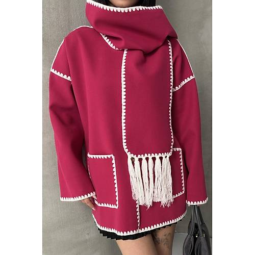 Nak Detayl Atkl Yumuak Triko Hrka Ceket Siyah