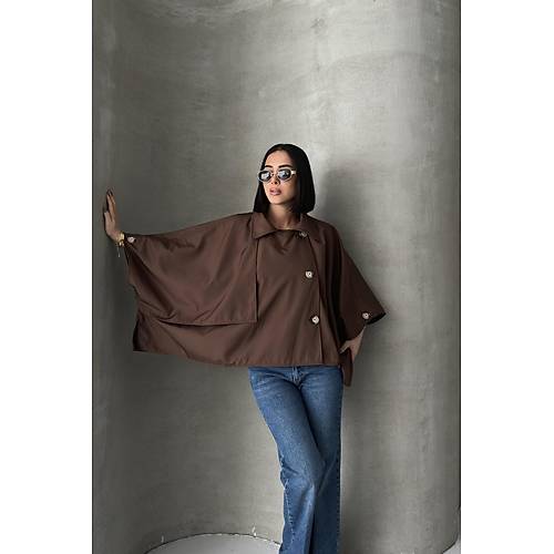 Siyah Yarasa Kol Detay Yakal Dmeli Rahat Kalp Oversize Midi Boy Trenkot