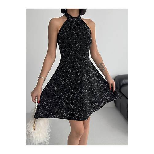 Parltl Ta Baskl Mini Zmrt Abiye Elbise