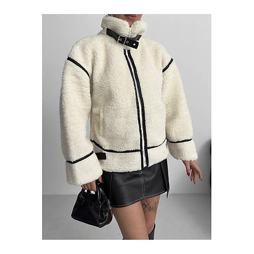 Viral Teddy Pelu� Bej Biker Ceket