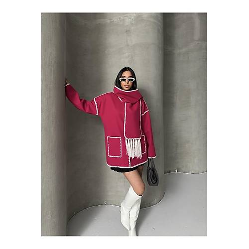 Nak Detayl Atkl Yumuak Triko Hrka Ceket Siyah