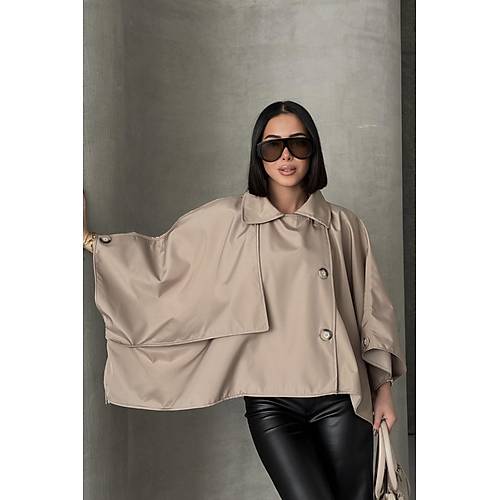 Siyah Yarasa Kol Detay Yakal Dmeli Rahat Kalp Oversize Midi Boy Trenkot