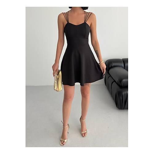 nce Askl Srt Dekolteli Volan Klo Mezuniyet Elbisesi Siyah