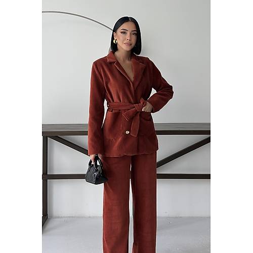 Bordo Fitilli Kadife Ceket Pantolon Tak�m