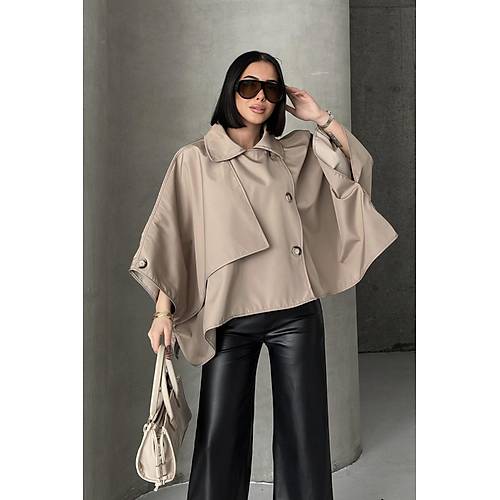 Siyah Yarasa Kol Detay Yakal Dmeli Rahat Kalp Oversize Midi Boy Trenkot