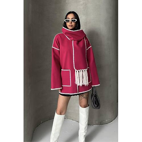 Nak Detayl Atkl Yumuak Triko Hrka Ceket Siyah