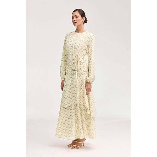 Peri Model Desenli Krem Elbise