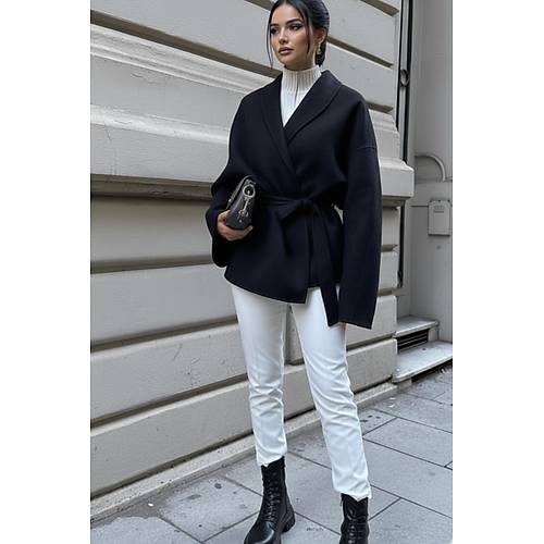 Siyah Ba�lama Detayl� Rahat Kal�p Ka�mir H�rka/Ceket