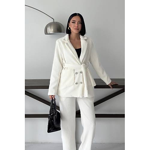 Bordo Fitilli Kadife Ceket Pantolon Takm