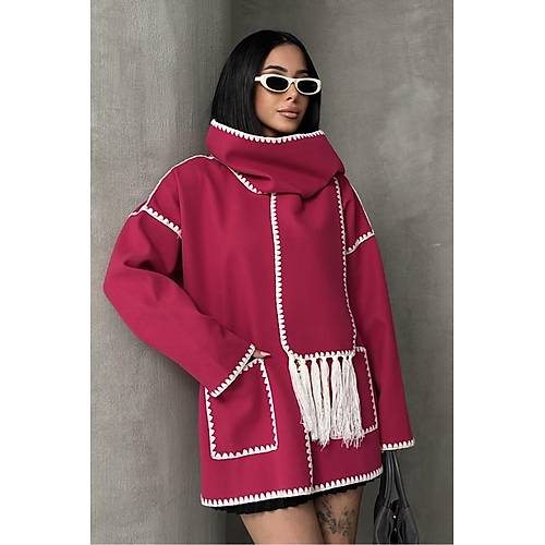 Nak Detayl Atkl Yumuak Triko Hrka Ceket Siyah