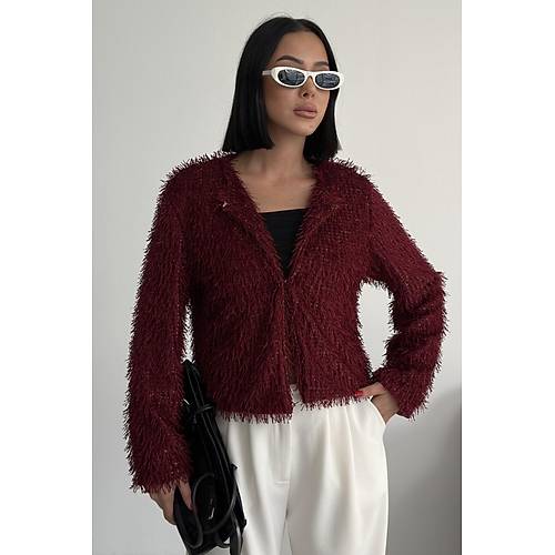 Yakas�z �thal P�sk�ll� Bordo K�rk Mont