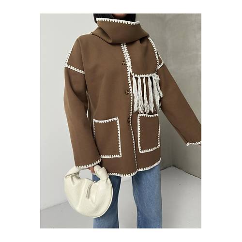 Nak Detayl Atkl Yumuak Triko Hrka Ceket Siyah