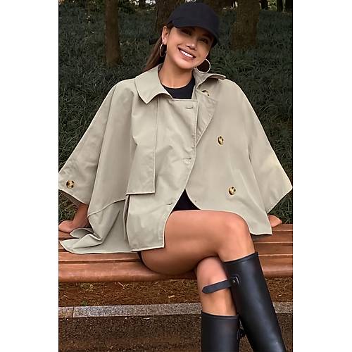 Siyah Yarasa Kol Detay Yakal Dmeli Rahat Kalp Oversize Midi Boy Trenkot