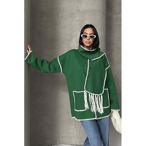 Nak Detayl Atkl Yumuak Triko Hrka Ceket Siyah