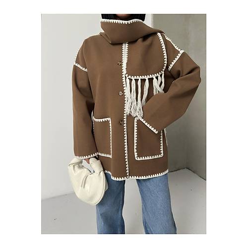 Nak Detayl Atkl Yumuak Triko Hrka Ceket Siyah