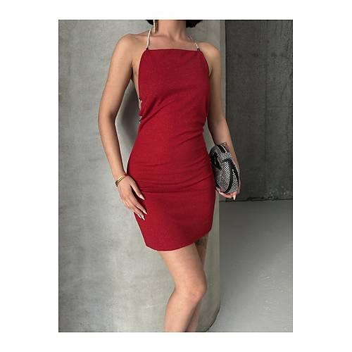 Ylba zel Srt Dekolte Ve Ta Zincir Detayl Lacivert Elbise