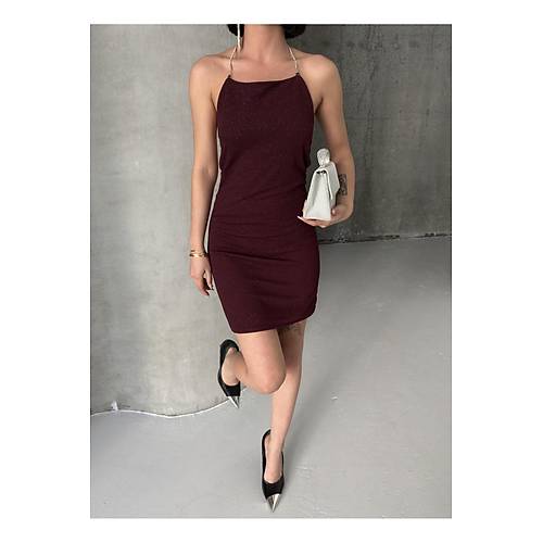 Ylba zel Srt Dekolte Ve Ta Zincir Detayl Lacivert Elbise