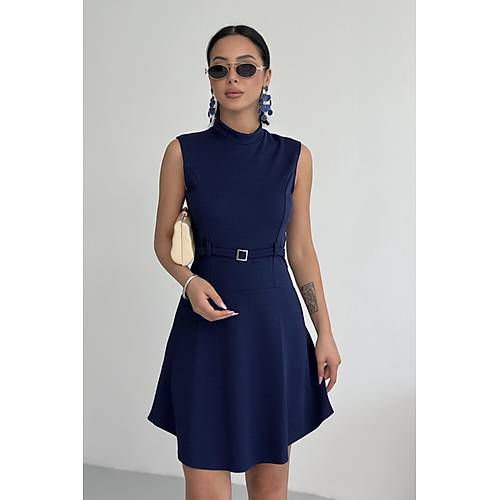 Bisiklet Yaka Kemer Aksesuar Z�mr�t Elbise