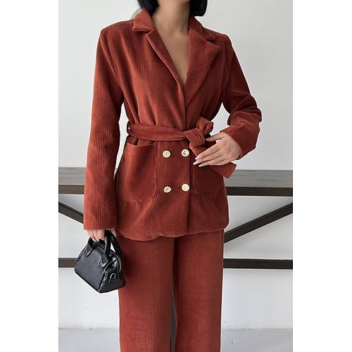 Bordo Fitilli Kadife Ceket Pantolon Tak�m