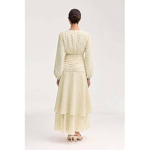 Peri Model Desenli Krem Elbise