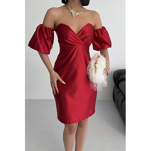 Laura Balon Kol Saten Abiye Siyah Elbise