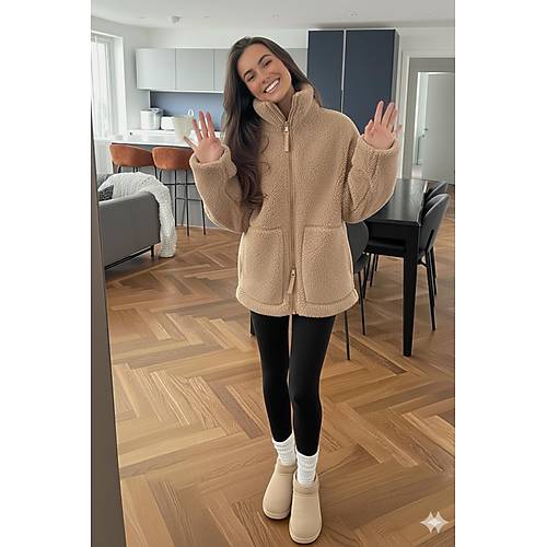 Bej Dik Yakal� Cepli Kad�n Pelu� Mont