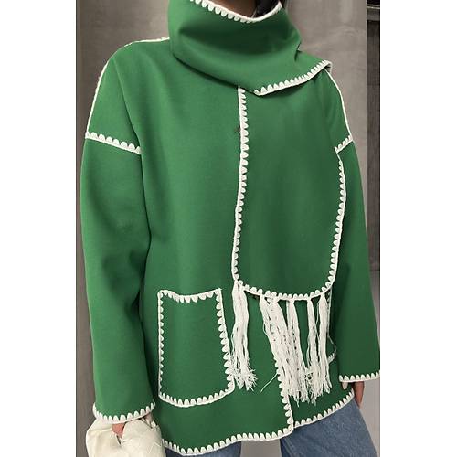 Nak Detayl Atkl Yumuak Triko Hrka Ceket Siyah