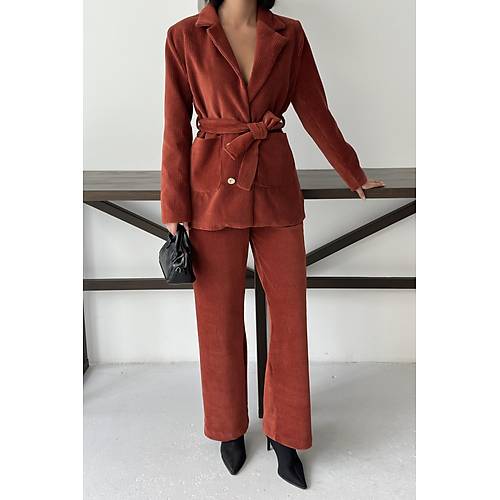 Bordo Fitilli Kadife Ceket Pantolon Tak�m