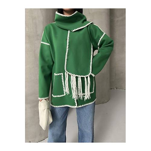 Nak Detayl Atkl Yumuak Triko Hrka Ceket Siyah