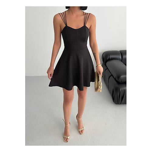 nce Askl Srt Dekolteli Volan Klo Mezuniyet Elbisesi Siyah