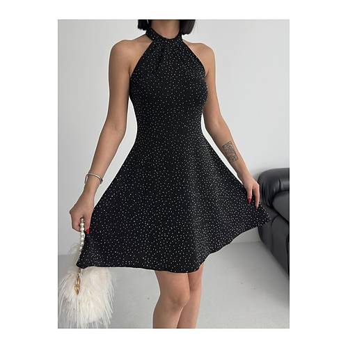 Par�lt�l� Ta� Bask�l� Mini Z�mr�t Abiye Elbise