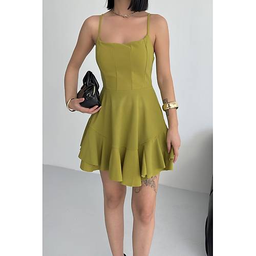 Ince Ask�l� Ete�i Kat Detay Ya� Ye�ili Abiye Mezuniyet Elbisesi