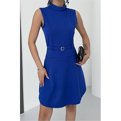 Bisiklet Yaka Kemer Aksesuar Zmrt Elbise