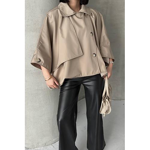 Siyah Yarasa Kol Detay Yakal Dmeli Rahat Kalp Oversize Midi Boy Trenkot