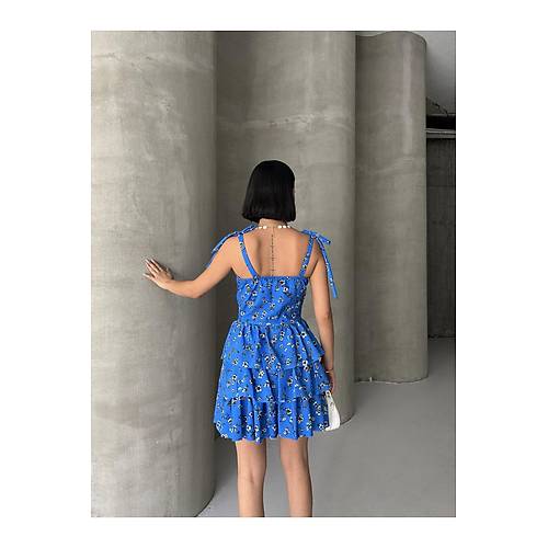 Ask�l� Elbise Ete�i Volanl� Elbise G���s Destekli K�rm�z� Mini Elbise �i�ekli Elbise Desenli Elbise
