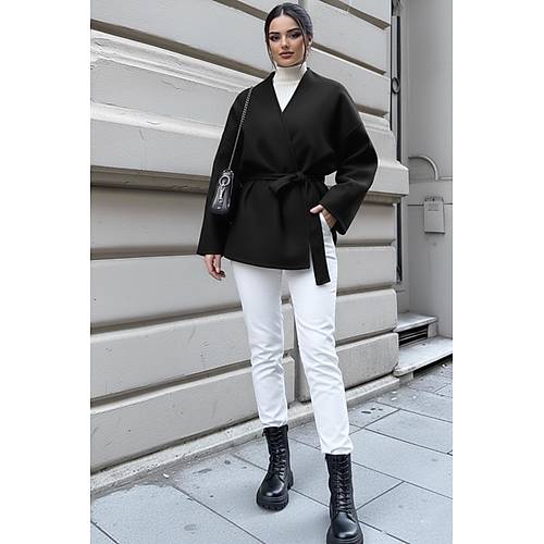 Siyah Ba�lama Detayl� Rahat Kal�p Ka�mir H�rka/Ceket