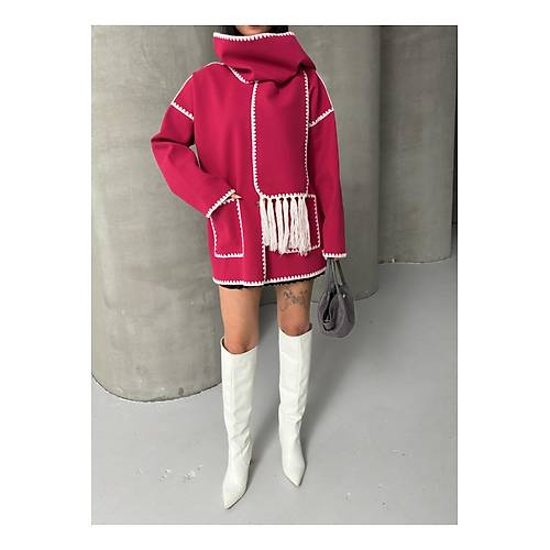 Nak Detayl Atkl Yumuak Triko Hrka Ceket Siyah