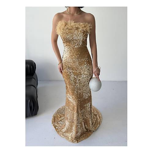 Trend Pul Payetli Ty Detayl Abiye Kadife Gri Elbise