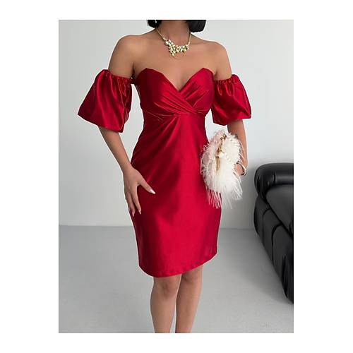 Laura Balon Kol Saten Abiye Siyah Elbise