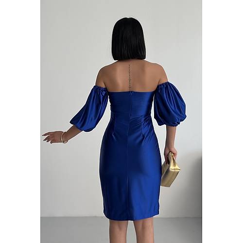 Laura Balon Kol Saten Abiye Siyah Elbise