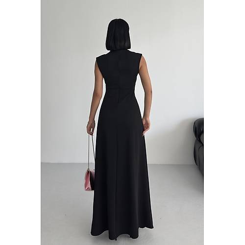 Bisiklet Yaka Y�rtma�l� K�rm�z� Maxi Elbise