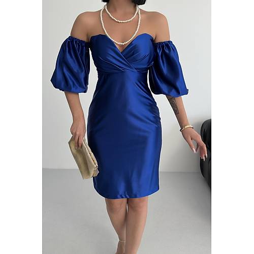 Laura Balon Kol Saten Abiye Siyah Elbise