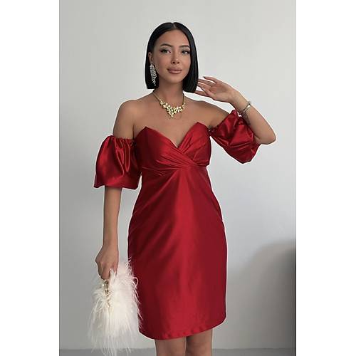 Laura Balon Kol Saten Abiye Siyah Elbise