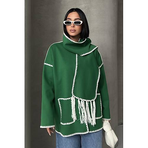 Nak Detayl Atkl Yumuak Triko Hrka Ceket Siyah