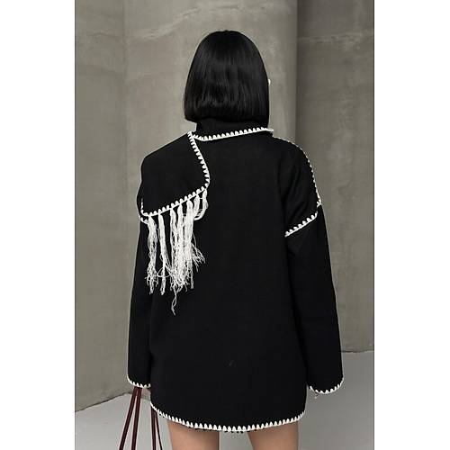 Nak Detayl Atkl Yumuak Triko Hrka Ceket Siyah