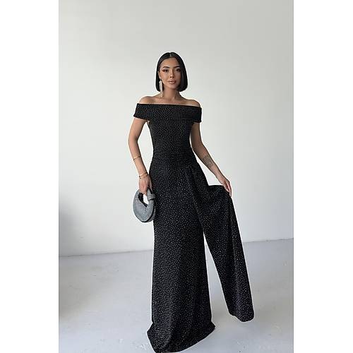 Dk Omuz Drapeli Simli Abiye Elbise