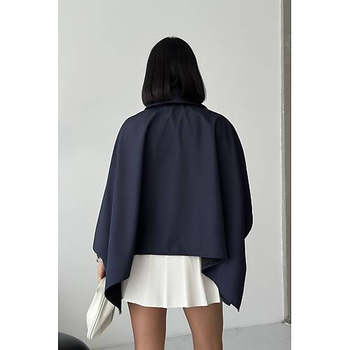 Siyah Yarasa Kol Detay Yakal Dmeli Rahat Kalp Oversize Midi Boy Trenkot