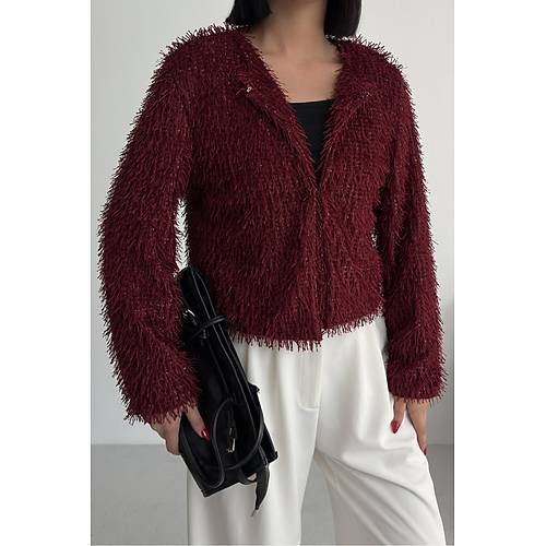 Yakas�z �thal P�sk�ll� Bordo K�rk Mont