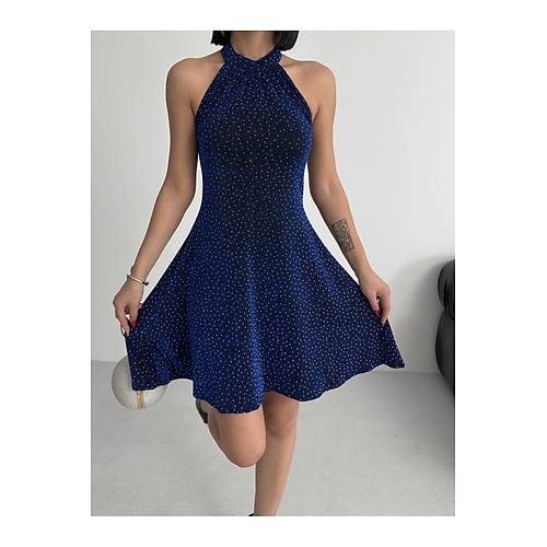 Parltl Ta Baskl Mini Zmrt Abiye Elbise